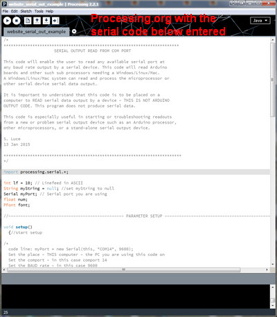 "processing.org" screen with code installed in the new window